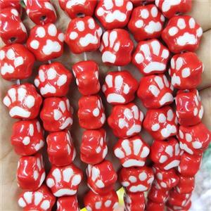 Red Lampwork Glass Paws Beads, approx 13-15mm [PP10463]