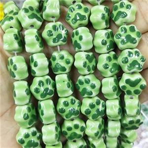 Green Lampwork Glass Paws Beads, approx 13-15mm [PP10464]