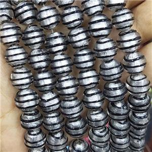 Larmwork Glass Beads Round Black Line With Silver Foil, approx 12mm dia [PP10467]