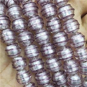 Larmwork Glass Beads With Silver Foil Round Lt.purple Line, approx 12mm dia [PP10468]