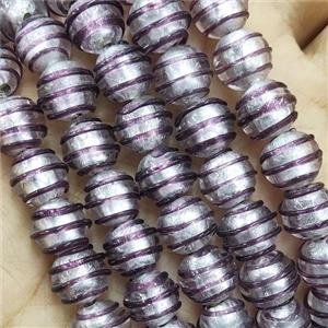 Larmwork Glass Beads With Silver Foil Round Purple Line, approx 12mm dia [PP10469]