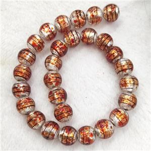 Larmwork Glass Beads With Silver Foil Round Line Orange, approx 12mm dia [PP10479]
