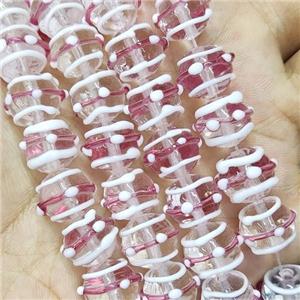 Round Lampwork Glass Beads Pink Line, approx 12mm dia [PP10481]