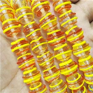 Lampwork Glass Beads Round Line Yellow, approx 12mm dia [PP10484]