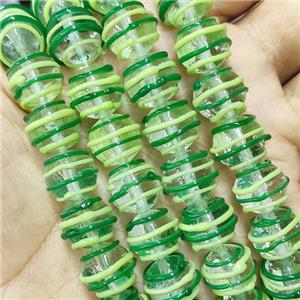 Green Lampwork Glass Beads Line Round, approx 12mm dia [PP10485]