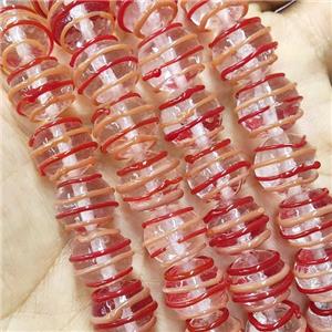 Lampwork Glass Beads Round Red Line, approx 12mm dia [PP10486]
