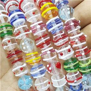 Round Lampwork Glass Beads Line Mix Color, approx 12mm dia [PP10487]