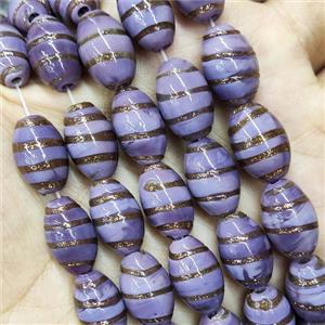 Purple Lampwork Glass Rice Beads Gold Foil, approx 10-16mm [PP10488]