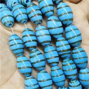 Blue Lampwork Glass Beads Rice Gold Foil, approx 10-16mm [PP10489]