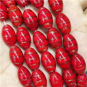 Red Lampwork Glass Beads Rice Gold Foil, approx 10-16mm [PP10491]