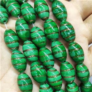 Green Lampwork Glass Rice Beads Gold Foil, approx 10-16mm [PP10492]