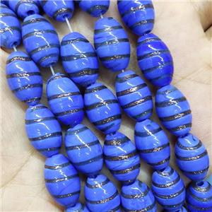 Royalblue Lampwork Glass Rice Beads Gold Foil, approx 10-16mm [PP10493]