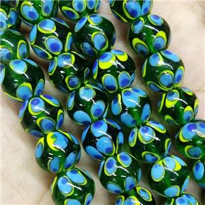 Round Lampwork Glass Beads Greenblue, approx 12mm dia [PP10499]