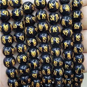Black Glass Beads Round Buddhist, approx 10mm dia [PP10510-10MM]