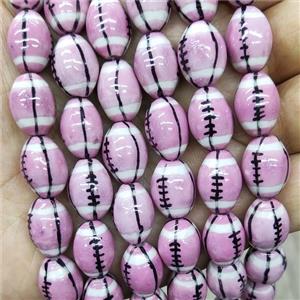 Pink Porcelain Rugby Beads American Football Sport Rice, approx 12-15mm [PP10511]
