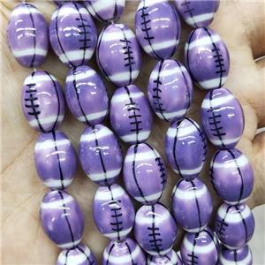 Purple Porcelain Rugby Beads American Football Sport Rice, approx 12-15mm [PP10512]