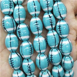 Green Porcelain Rugby Beads American Football Sport Rice, approx 12-15mm [PP10513]