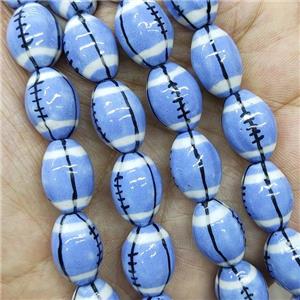 Blue Porcelain Rugby Beads American Football Sport Rice, approx 12-15mm [PP10515]