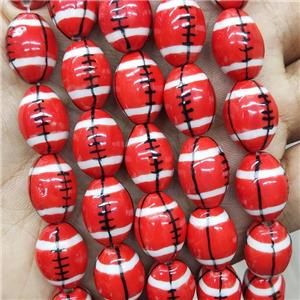 Red Porcelain Rugby Beads American Football Sport Rice, approx 12-15mm [PP10516]