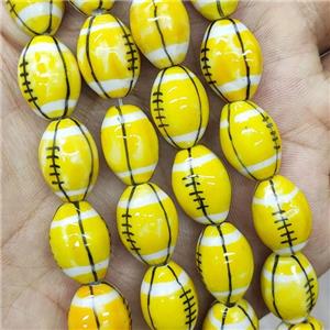 Yellow Porcelain Rugby Beads American Football Sport Rice, approx 12-15mm [PP10518]