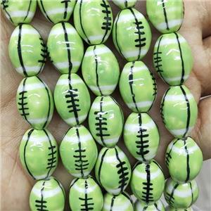 Green Porcelain Rugby Beads American Football Sport Rice, approx 12-15mm [PP10519]
