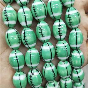 Green Porcelain Rugby Beads American Football Sport Rice, approx 12-15mm [PP10520]