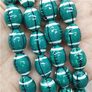 Peacockgreen Porcelain Rugby Beads American Football Sport Rice, approx 12-15mm [PP10522]