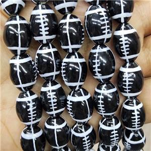 Black Porcelain Rugby Beads American Football Sport Rice, approx 12-15mm [PP10524]