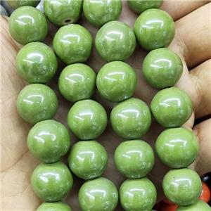 Green Porcelain Beads Smooth Round, approx 14mm, 27pcs per st [PP10534]