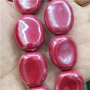 Red Porcelain Oval Beads, approx 23-27mm, 14pcs per st [PP10542]