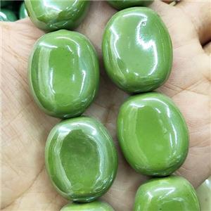 Green Porcelain Beads Oval Ceramic, approx 23-27mm, 14pcs per st [PP10545]