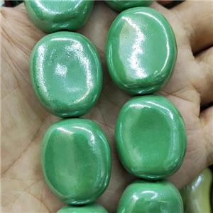 Green Porcelain Beads Oval, approx 23-27mm, 14pcs per st [PP10546]