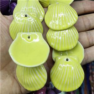 Yellow Porcelain Pendant Scallop Shell Shape, approx 35-37mm, 10pcs per st [PP10553]