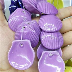 Purple Porcelain Pendant Scallop Shell Shape, approx 35-37mm, 10pcs per st [PP10554]