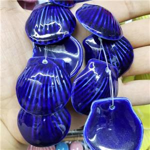 Royalblue Porcelain Pendant Scallop Shell Shape, approx 35-37mm, 10pcs per st [PP10555]