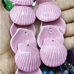 Pink Porcelain Pendant Scallop Shell Shape Ceramic, approx 35-37mm, 10pcs per st [PP10556]