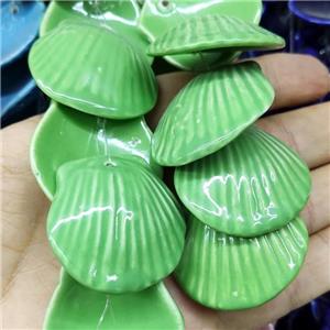 Green Porcelain Pendant Scallop Shell Shape, approx 35-37mm, 10pcs per st [PP10557]