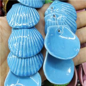 Blue Porcelain Pendant Scallop Shell Shape, approx 35-37mm, 10pcs per st [PP10558]