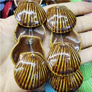 Coffee Porcelain Pendant Scallop Shell Shape, approx 35-37mm, 10pcs per st [PP10559]