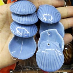 Blue Porcelain Pendant Scallop Shell Shape, approx 35-37mm, 10pcs per st [PP10561]