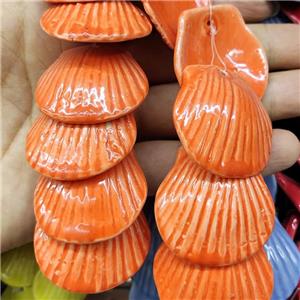 Orange Porcelain Pendant Scallop Shell Shape, approx 35-37mm, 10pcs per st [PP10562]