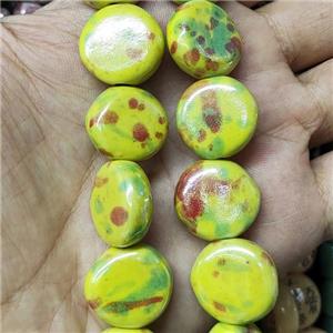 Yellow Porcelain Circle Beads, approx 18mm, 21pcs per st [PP10580]