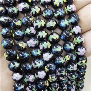 Porcelain Beads Multicolor Black Smooth Round, approx 10mm, 40pcs per st [PP10581]