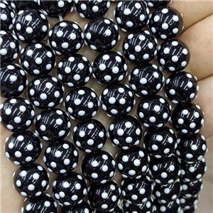 Black Lampwork Glass Beads Dalmatian Spot Round, approx 10mm [PP10586-10MM]