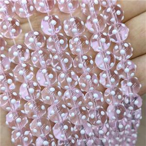 Pink Lampwork Glass Round Beads Spot, approx 10mm [PP10589-10MM]