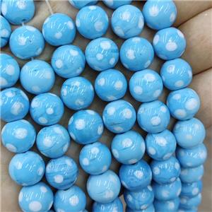 Blue Lampwork Glass Beads Spot Smooth Round, approx 10mm [PP10593-10MM]