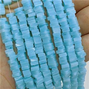 Aqua Lampwork Glass Square Beads, approx 5.5mm [PP10606]