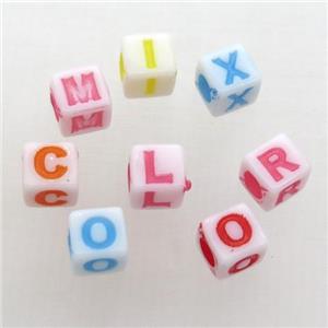 plastic lettle beads, cube, mix, approx 7x7x7mm [PS10007]