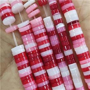 Shell Heishi Beads, red and white, approx 2x4mm [SHEER097-2X4MM]