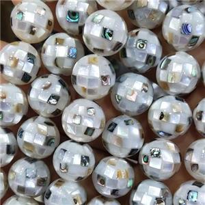 Mother of Pearl Beads with Abalone, faceted round, approx 10mm dia [SHEMP117-10MM]